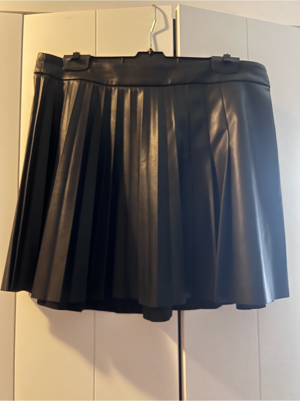 Mango Black Pleated “Faux-Leather” Mini Skirt